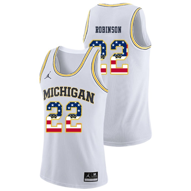Michigan Wolverines Men's NCAA Duncan Robinson #22 White Jordan Brand USA Flag College Basketball Jersey MGF2549KU
